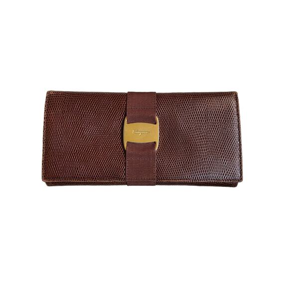 Authentic Salvatore Ferragamo Vara Ribbon Brown Leather Wallet W/COA - Picture 1 of 16